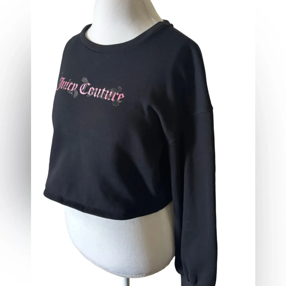 Juicy Couture Black Cropped Sweatshirt with Puff sleeves Size XL - Picture 2 of 8